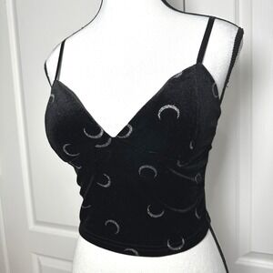 Womens Velvet Babydoll Crop Top Celectial Whimsigoth Grunge Witchy Y2K Small